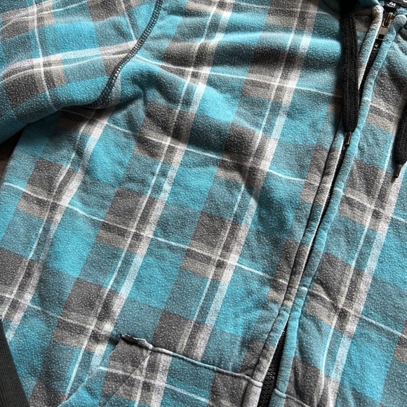Y2K/2010s Grunge Men's Blue Plaid Sherpa Lined Zip Up Hoodie Size M - Picture 9 of 9